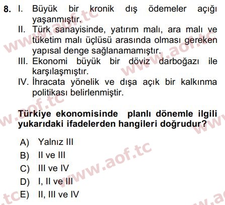 2019 Türkiye Ekonomisi Final 8. Çıkmış Sınav Sorusu