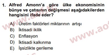 2018 İktisadi Kalkınma Arasınav 1. Çıkmış Sınav Sorusu