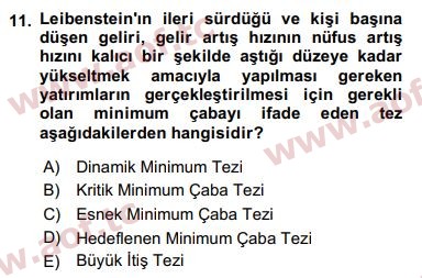 2018 İktisadi Kalkınma Arasınav 11. Çıkmış Sınav Sorusu