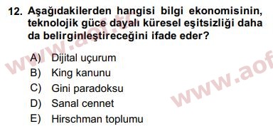 2018 İktisadi Kalkınma Arasınav 12. Çıkmış Sınav Sorusu