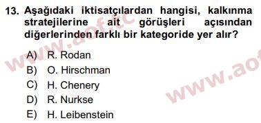 2018 İktisadi Kalkınma Arasınav 13. Çıkmış Sınav Sorusu