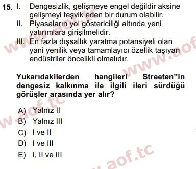2018 İktisadi Kalkınma Arasınav 15. Çıkmış Sınav Sorusu