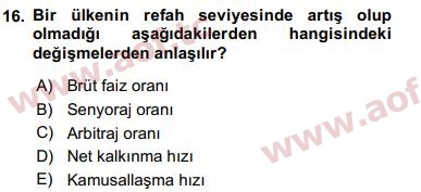 2018 İktisadi Kalkınma Arasınav 16. Çıkmış Sınav Sorusu