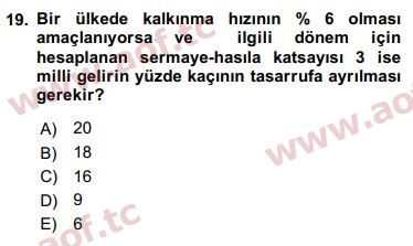 2018 İktisadi Kalkınma Arasınav 19. Çıkmış Sınav Sorusu