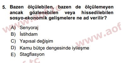 2018 İktisadi Kalkınma Arasınav 5. Çıkmış Sınav Sorusu