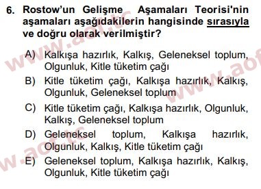 2018 İktisadi Kalkınma Arasınav 6. Çıkmış Sınav Sorusu