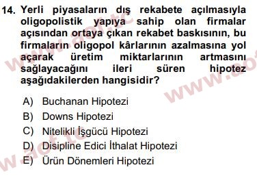 2018 İktisadi Kalkınma Final 14. Çıkmış Sınav Sorusu