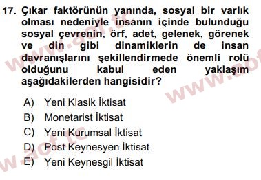 2018 İktisadi Kalkınma Final 17. Çıkmış Sınav Sorusu