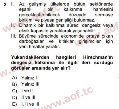 2018 İktisadi Kalkınma Final 2. Çıkmış Sınav Sorusu