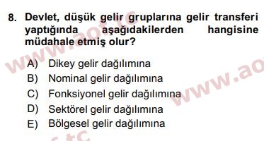 2018 İktisadi Kalkınma Final 8. Çıkmış Sınav Sorusu