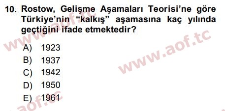 2018 İktisadi Kalkınma Arasınav 10. Çıkmış Sınav Sorusu