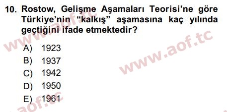 2018 İktisadi Kalkınma Arasınav 10. Çıkmış Sınav Sorusu