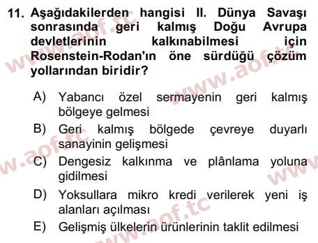 2018 İktisadi Kalkınma Arasınav 11. Çıkmış Sınav Sorusu