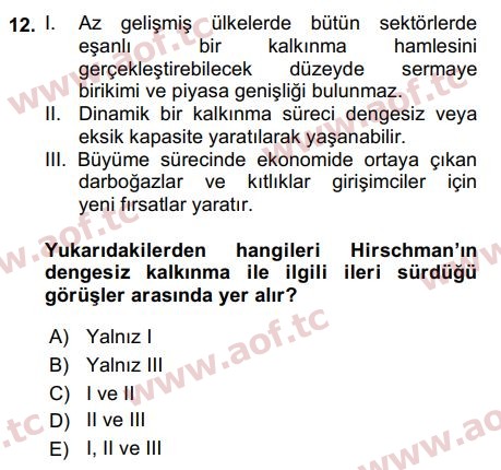 2018 İktisadi Kalkınma Arasınav 12. Çıkmış Sınav Sorusu