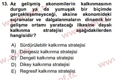 2018 İktisadi Kalkınma Arasınav 13. Çıkmış Sınav Sorusu