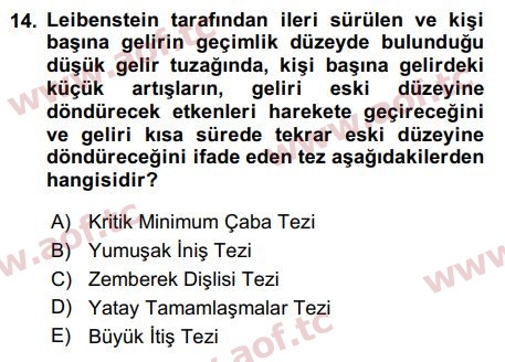 2018 İktisadi Kalkınma Arasınav 14. Çıkmış Sınav Sorusu