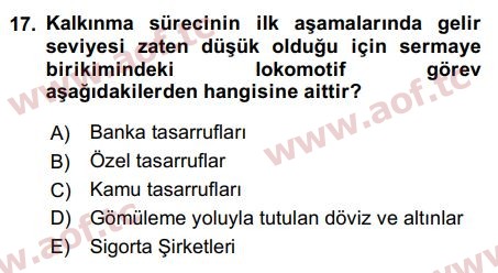 2018 İktisadi Kalkınma Arasınav 17. Çıkmış Sınav Sorusu