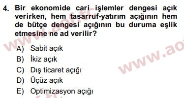 2020 İktisadi Kalkınma Final 4. Çıkmış Sınav Sorusu