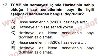 2016 Finansal Ekonomi Arasınav 17. Çıkmış Sınav Sorusu