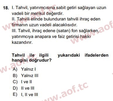 2016 Finansal Ekonomi Arasınav 18. Çıkmış Sınav Sorusu