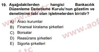 2016 Finansal Ekonomi Arasınav 19. Çıkmış Sınav Sorusu