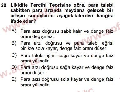 2016 Finansal Ekonomi Arasınav 20. Çıkmış Sınav Sorusu