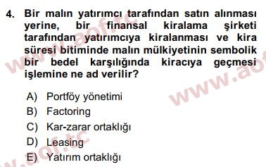 2016 Finansal Ekonomi Arasınav 4. Çıkmış Sınav Sorusu