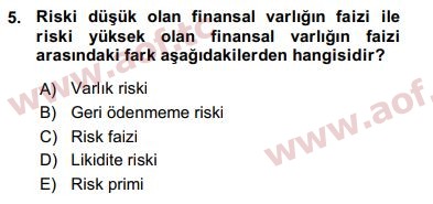 2016 Finansal Ekonomi Arasınav 5. Çıkmış Sınav Sorusu