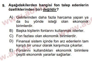 2016 Finansal Ekonomi Arasınav 9. Çıkmış Sınav Sorusu