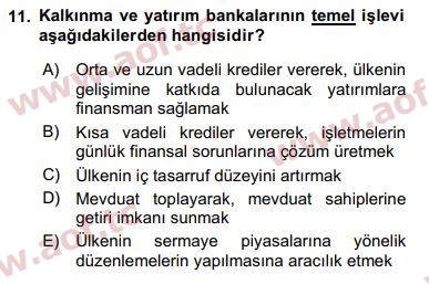 2017 Finansal Ekonomi Arasınav 11. Çıkmış Sınav Sorusu