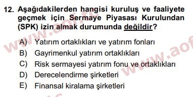 2017 Finansal Ekonomi Arasınav 12. Çıkmış Sınav Sorusu