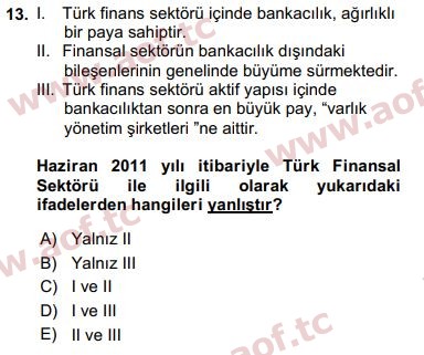 2017 Finansal Ekonomi Arasınav 13. Çıkmış Sınav Sorusu