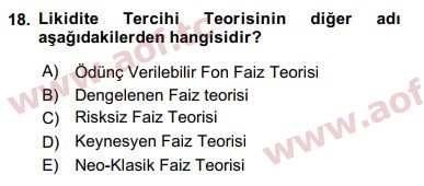 2017 Finansal Ekonomi Arasınav 18. Çıkmış Sınav Sorusu