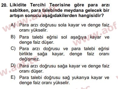 2017 Finansal Ekonomi Arasınav 20. Çıkmış Sınav Sorusu