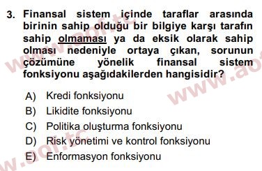 2017 Finansal Ekonomi Arasınav 3. Çıkmış Sınav Sorusu