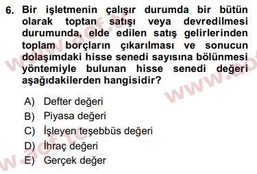 2017 Finansal Ekonomi Arasınav 6. Çıkmış Sınav Sorusu