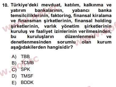 2018 Finansal Ekonomi Arasınav 10. Çıkmış Sınav Sorusu