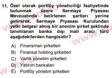 2018 Finansal Ekonomi Arasınav 11. Çıkmış Sınav Sorusu