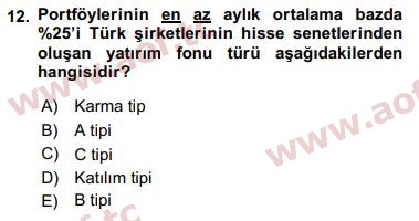 2018 Finansal Ekonomi Arasınav 12. Çıkmış Sınav Sorusu