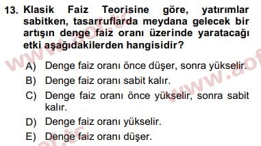 2018 Finansal Ekonomi Arasınav 13. Çıkmış Sınav Sorusu