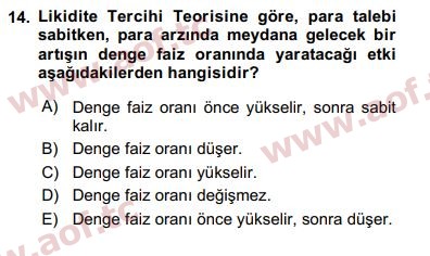 2018 Finansal Ekonomi Arasınav 14. Çıkmış Sınav Sorusu