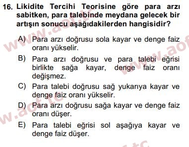 2018 Finansal Ekonomi Arasınav 16. Çıkmış Sınav Sorusu