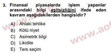 2018 Finansal Ekonomi Arasınav 3. Çıkmış Sınav Sorusu