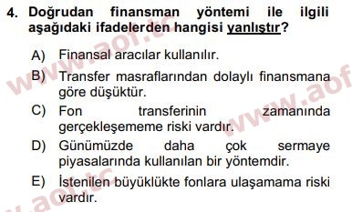 2018 Finansal Ekonomi Arasınav 4. Çıkmış Sınav Sorusu