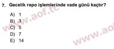 2018 Finansal Ekonomi Arasınav 7. Çıkmış Sınav Sorusu