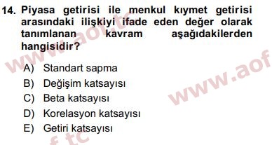 2018 Finansal Ekonomi Final 14. Çıkmış Sınav Sorusu