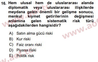 2018 Finansal Ekonomi Final 16. Çıkmış Sınav Sorusu