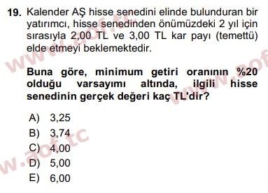 2018 Finansal Ekonomi Final 19. Çıkmış Sınav Sorusu