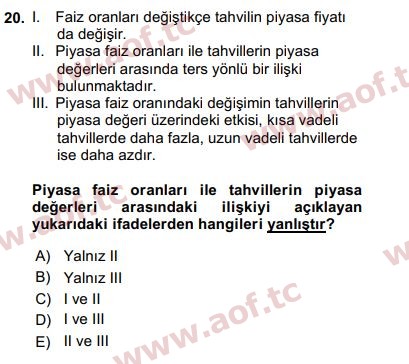 2018 Finansal Ekonomi Final 20. Çıkmış Sınav Sorusu