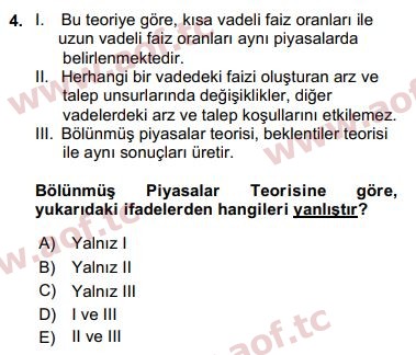 2018 Finansal Ekonomi Final 4. Çıkmış Sınav Sorusu